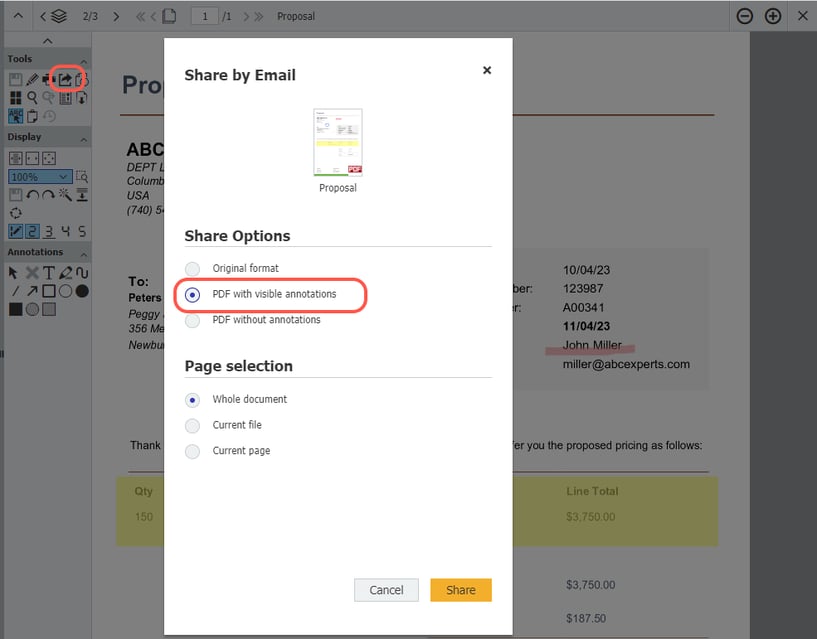 Share with visible annotations